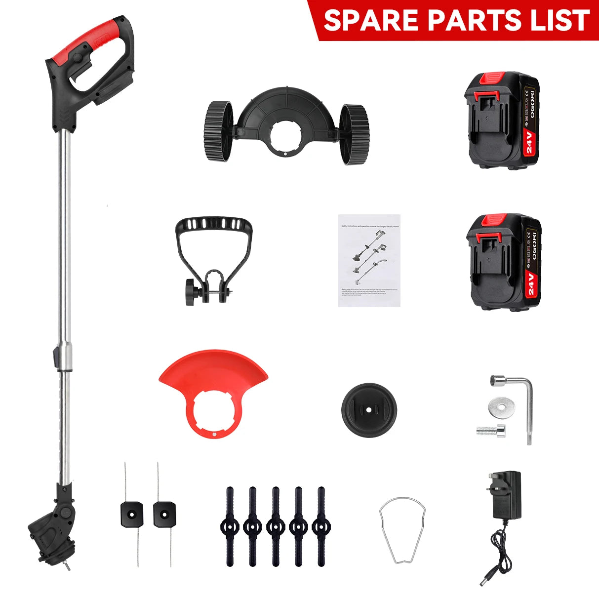 Electric Lawn Mower Cordless Grass Cutter with 2 Batteries Handheld Lawnmower Adjustable Length Grass Trimmer