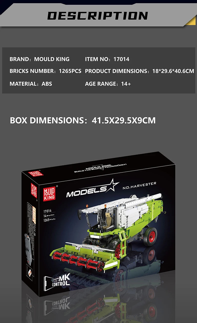 Mould King 17014 Technical Car Building Block The Remote Control Harvester Model Assembly Truck Bricks Toys Kids Christmas Gift