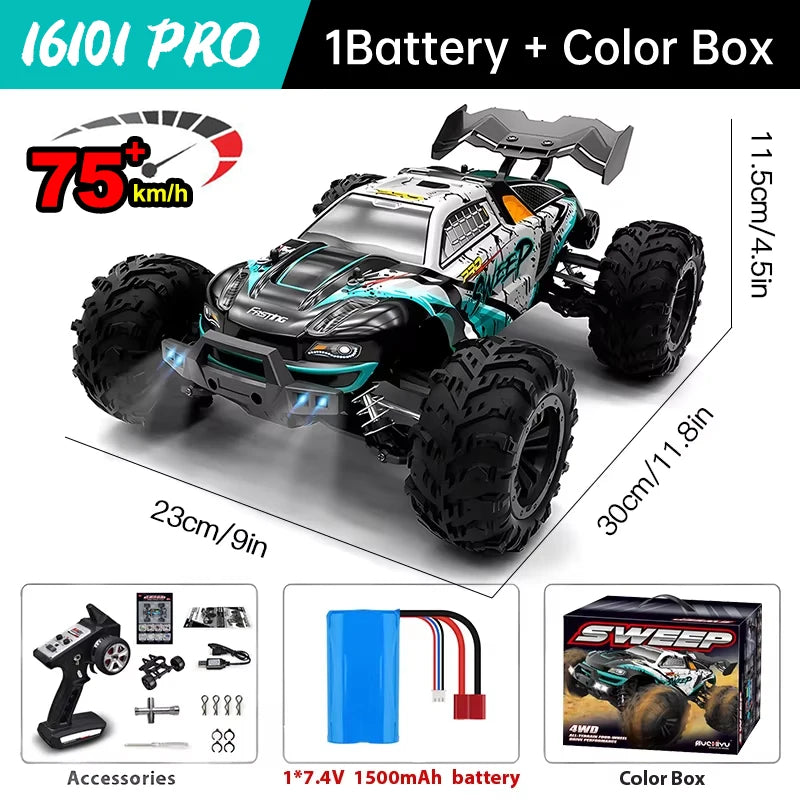 Pro 1:16 75KM/H 4WD RC Car With LED Light 2.4G Remote Control Cars High Speed Drift Monster Truck