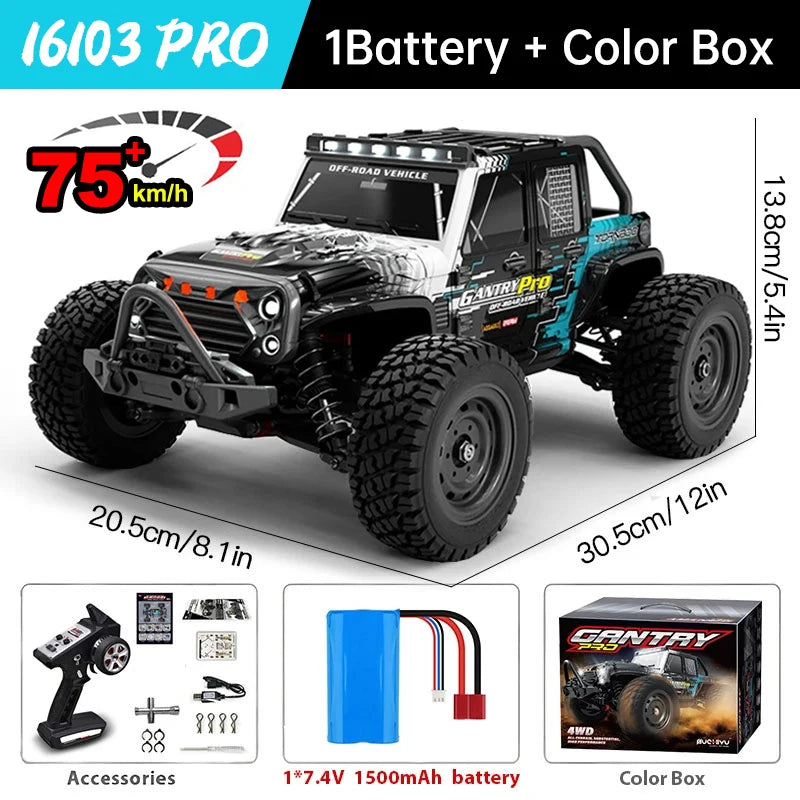 Pro 1:16 75KM/H 4WD RC Car With LED Light 2.4G Remote Control Cars High Speed Drift Monster Truck