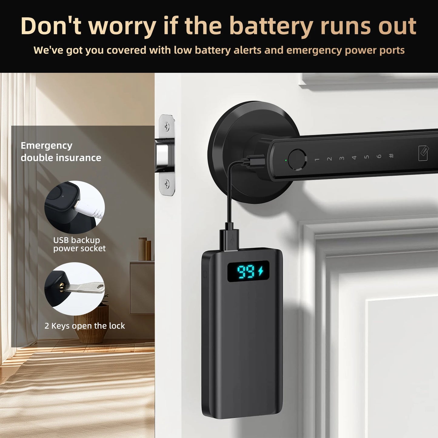 Viladepot Smart Lock Fingerprint Door Lock App Control TYPE-C Interface Passcode Unlock Electronic Touchscreen Keypad