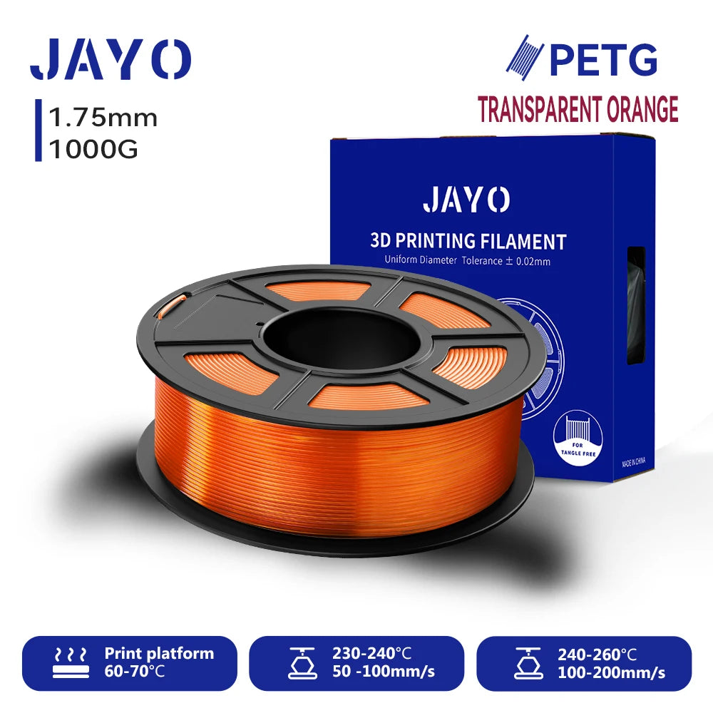 JAYO 3D PETG Filament 1.75mm +/-0.02mm 1100g PLA Printer Filament Neatly Wound 3D Printing Material For Bambu FDM 3D Printer