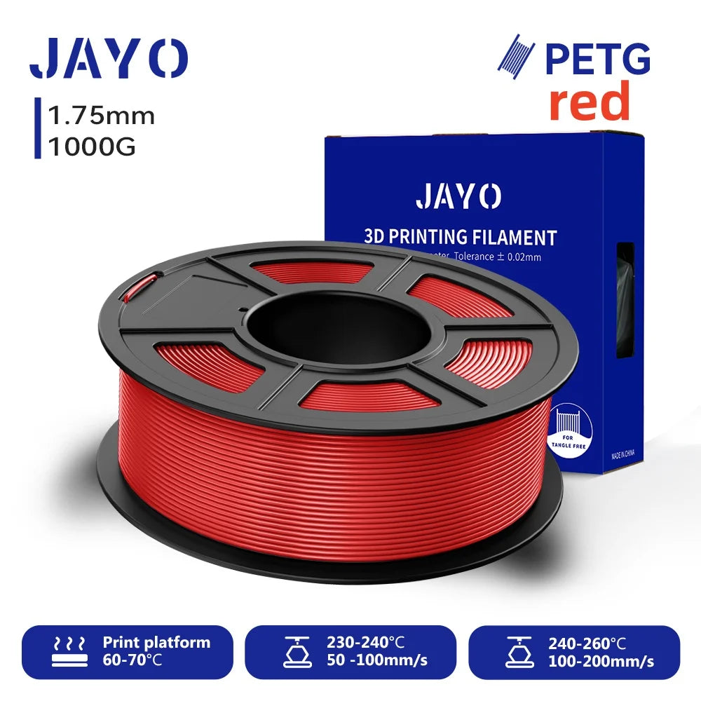JAYO 3D PETG Filament 1.75mm +/-0.02mm 1100g PLA Printer Filament Neatly Wound 3D Printing Material For Bambu FDM 3D Printer