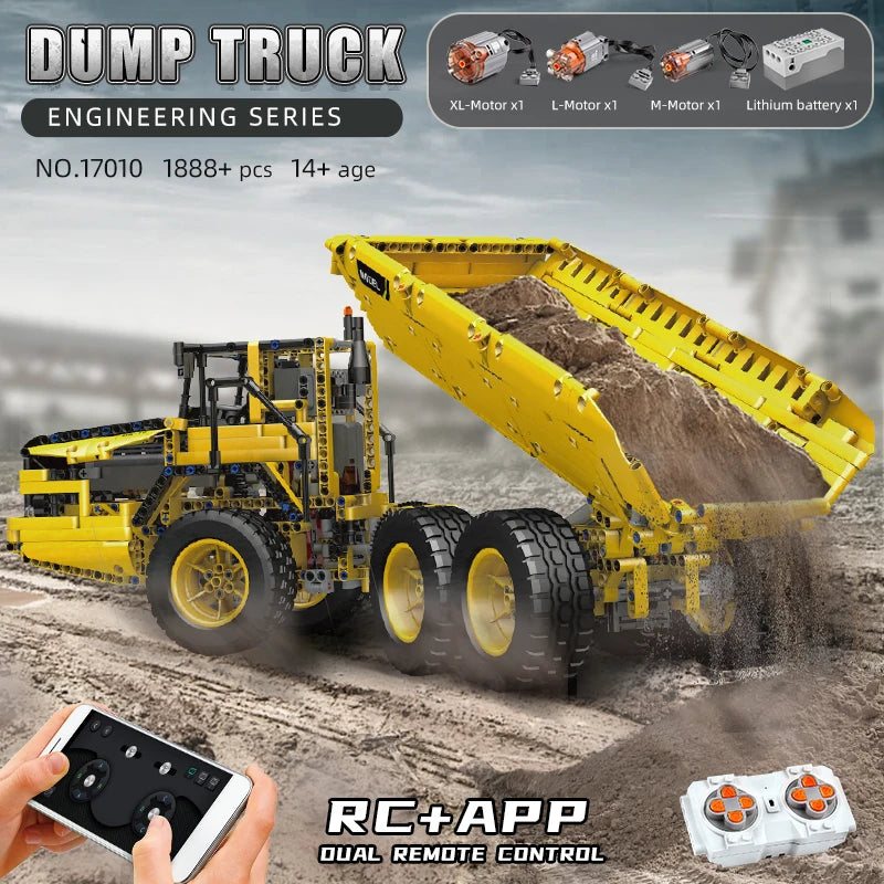 Mould King 17010 Technical Truck Toys The RC MOC-8002 Dump Truck Building Block Assembly Car Brick Set Kids