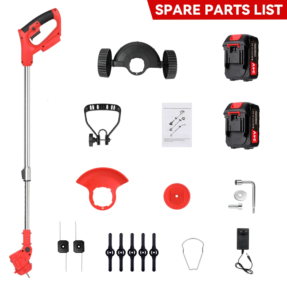 Electric Lawn Mower Cordless Grass Cutter with 2 Batteries Handheld Lawnmower Adjustable Length Grass Trimmer