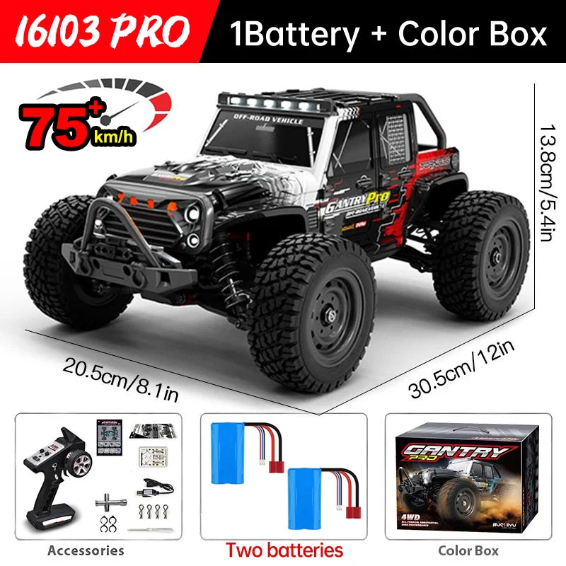 Pro 1:16 75KM/H 4WD RC Car With LED Light 2.4G Remote Control Cars High Speed Drift Monster Truck