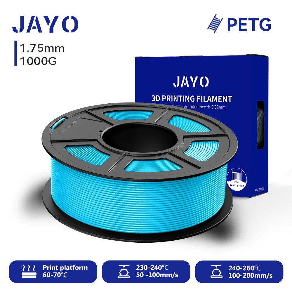 JAYO 3D PETG Filament 1.75mm +/-0.02mm 1100g PLA Printer Filament Neatly Wound 3D Printing Material For Bambu FDM 3D Printer