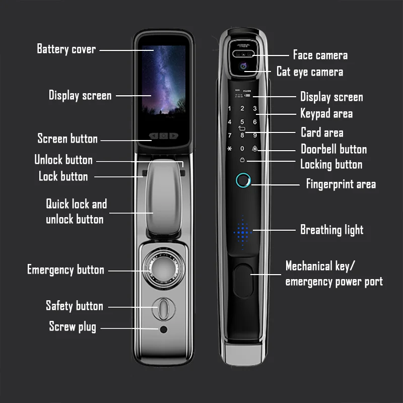 Wifi  Face Recognition Smart Door Lock With Camera Video Call Voice Intercom Digital Door Lock Automatic Door Lock