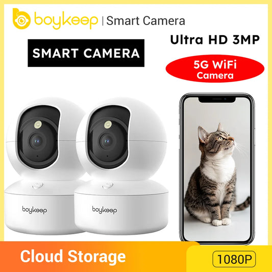 BoyKeep 2PCS Upgrade Camera Pet & Baby Surveillance Motion Capture 5G/2.4GHz, View Remotely 360° Night Vision Pan & Tilt 2-Way A