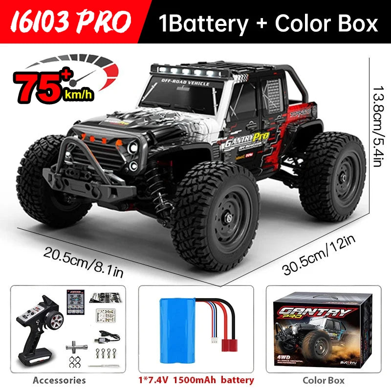 Pro 1:16 75KM/H 4WD RC Car With LED Light 2.4G Remote Control Cars High Speed Drift Monster Truck