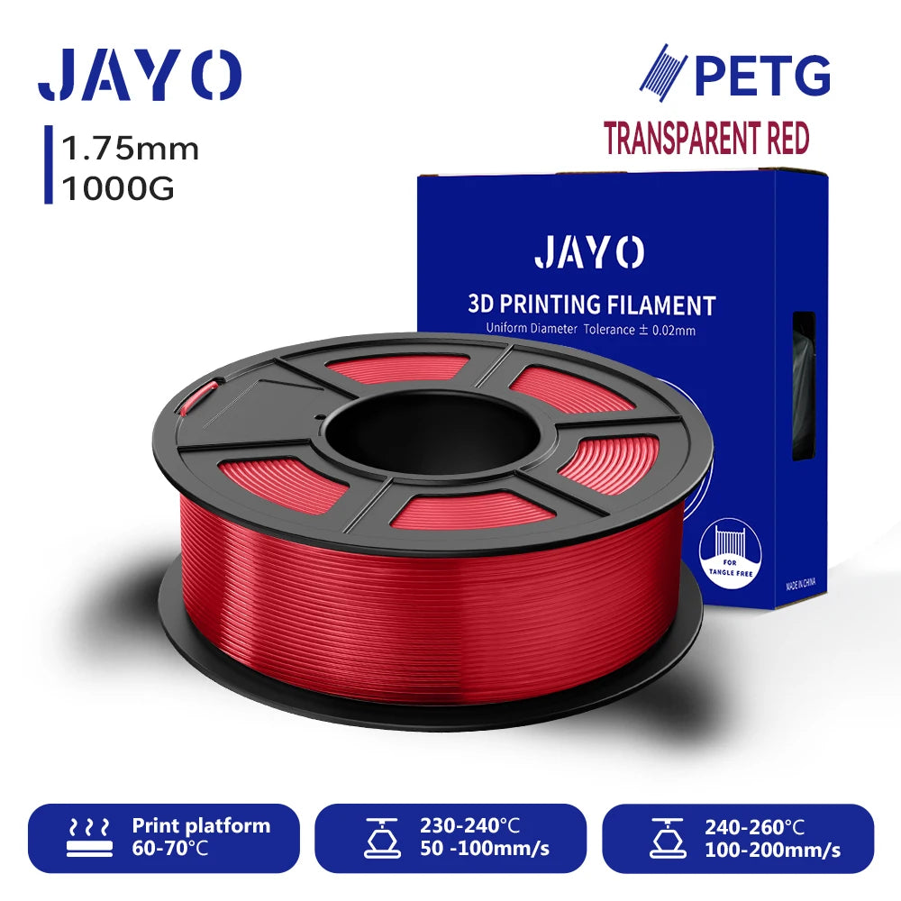 JAYO 3D PETG Filament 1.75mm +/-0.02mm 1100g PLA Printer Filament Neatly Wound 3D Printing Material For Bambu FDM 3D Printer