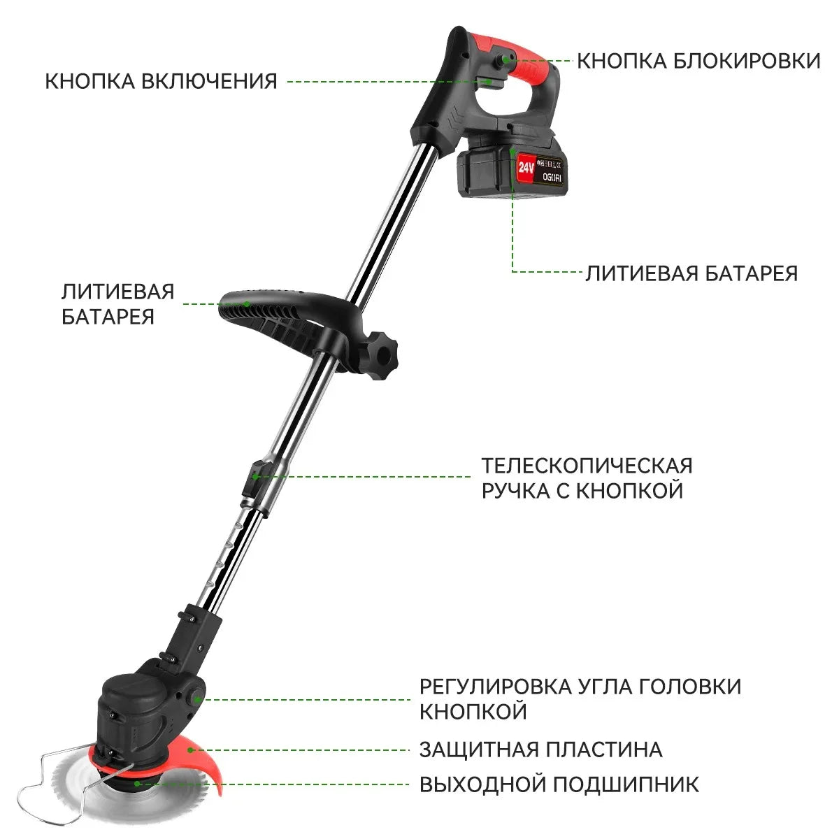 Electric Lawn Mower Cordless Grass Cutter with 2 Batteries Handheld Lawnmower Adjustable Length Grass Trimmer