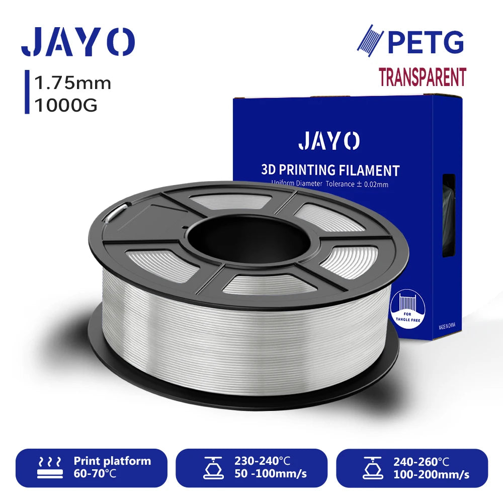 JAYO 3D PETG Filament 1.75mm +/-0.02mm 1100g PLA Printer Filament Neatly Wound 3D Printing Material For Bambu FDM 3D Printer