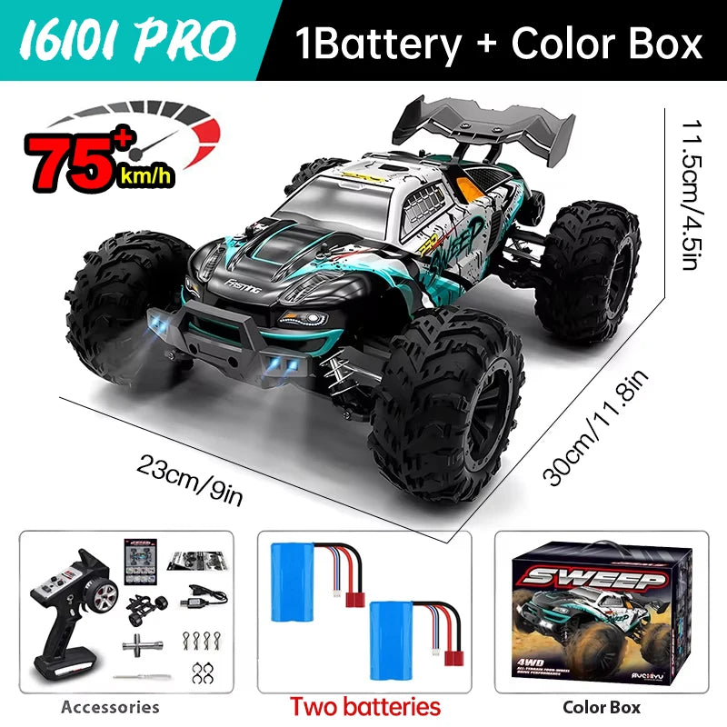 Pro 1:16 75KM/H 4WD RC Car With LED Light 2.4G Remote Control Cars High Speed Drift Monster Truck
