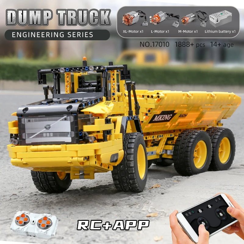 Mould King 17010 Technical Truck Toys The RC MOC-8002 Dump Truck Building Block Assembly Car Brick Set Kids
