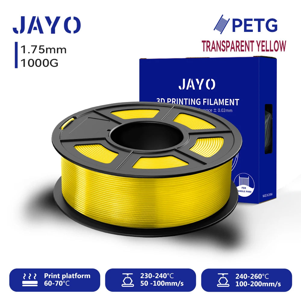 JAYO 3D PETG Filament 1.75mm +/-0.02mm 1100g PLA Printer Filament Neatly Wound 3D Printing Material For Bambu FDM 3D Printer