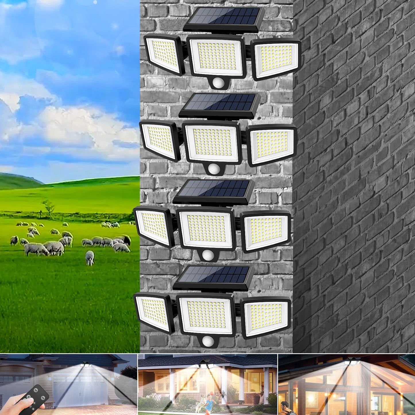 4-Pack Outdoor Solar Lights, Motion Sensor Security Lights for Porch, Garage, Yard Entrance, Patio