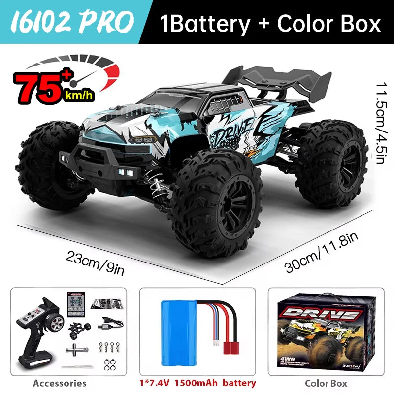 Pro 1:16 75KM/H 4WD RC Car With LED Light 2.4G Remote Control Cars High Speed Drift Monster Truck