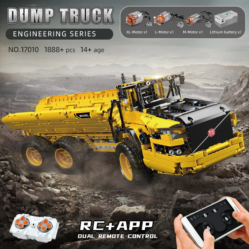 Mould King 17010 Technical Truck Toys The RC MOC-8002 Dump Truck Building Block Assembly Car Brick Set Kids