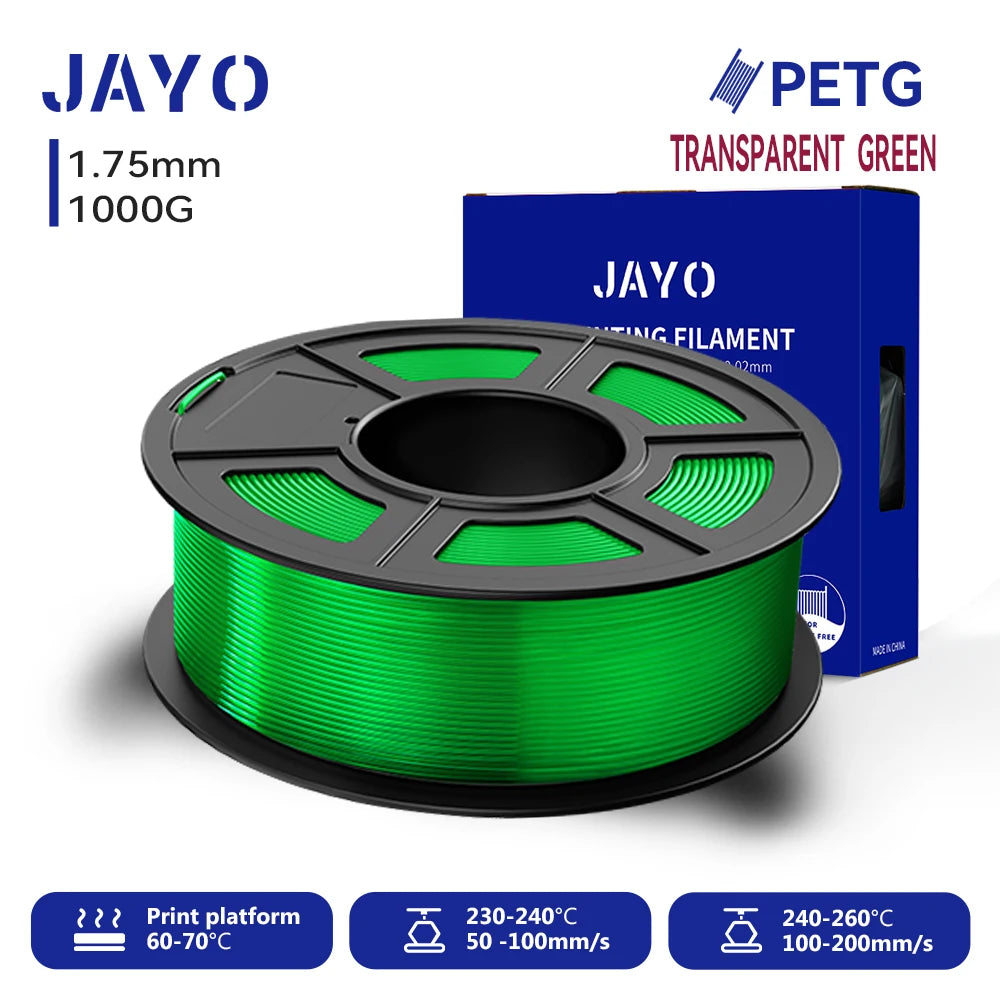 JAYO 3D PETG Filament 1.75mm +/-0.02mm 1100g PLA Printer Filament Neatly Wound 3D Printing Material For Bambu FDM 3D Printer