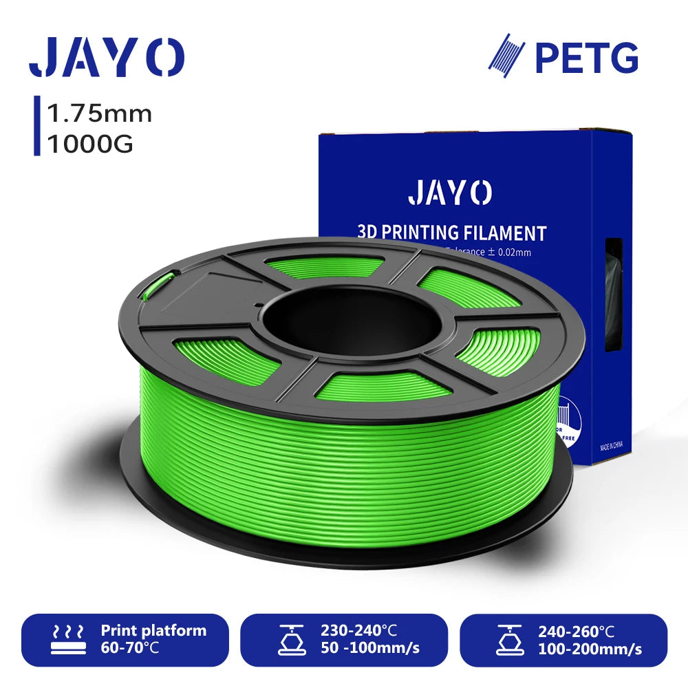 JAYO 3D PETG Filament 1.75mm +/-0.02mm 1100g PLA Printer Filament Neatly Wound 3D Printing Material For Bambu FDM 3D Printer