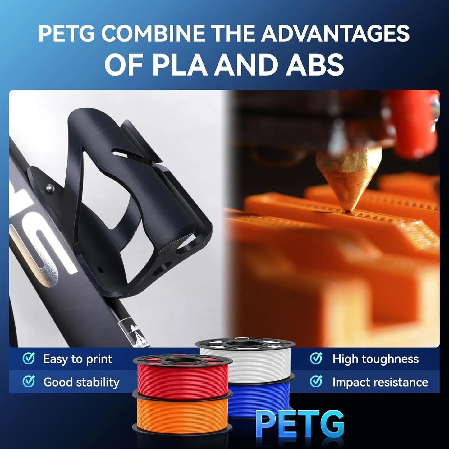 JAYO 3D PETG Filament 1.75mm +/-0.02mm 1100g PLA Printer Filament Neatly Wound 3D Printing Material For Bambu FDM 3D Printer