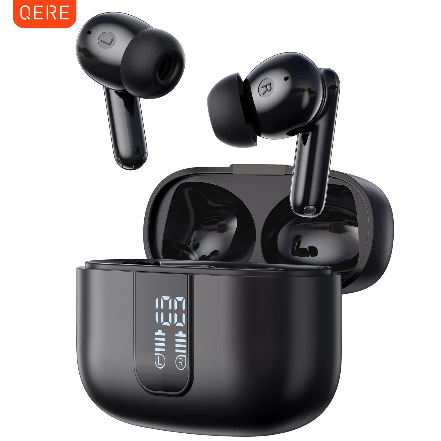 QERE E50 Wireless Headphones, TWS Bluetooth 5.3,HD Microphone,HIFI Earphones,13mm Driver,60ms Low Latency,4 Mics, ENC Call, New