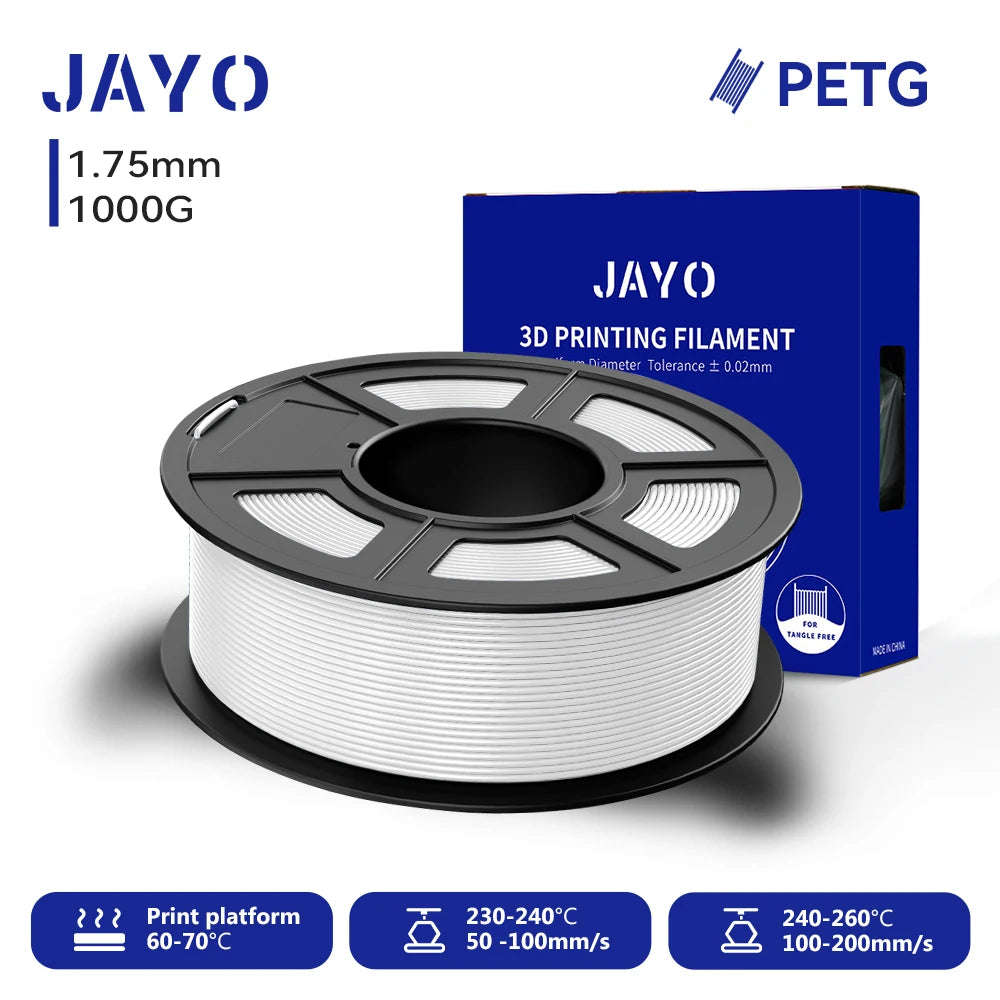 JAYO 3D PETG Filament 1.75mm +/-0.02mm 1100g PLA Printer Filament Neatly Wound 3D Printing Material For Bambu FDM 3D Printer