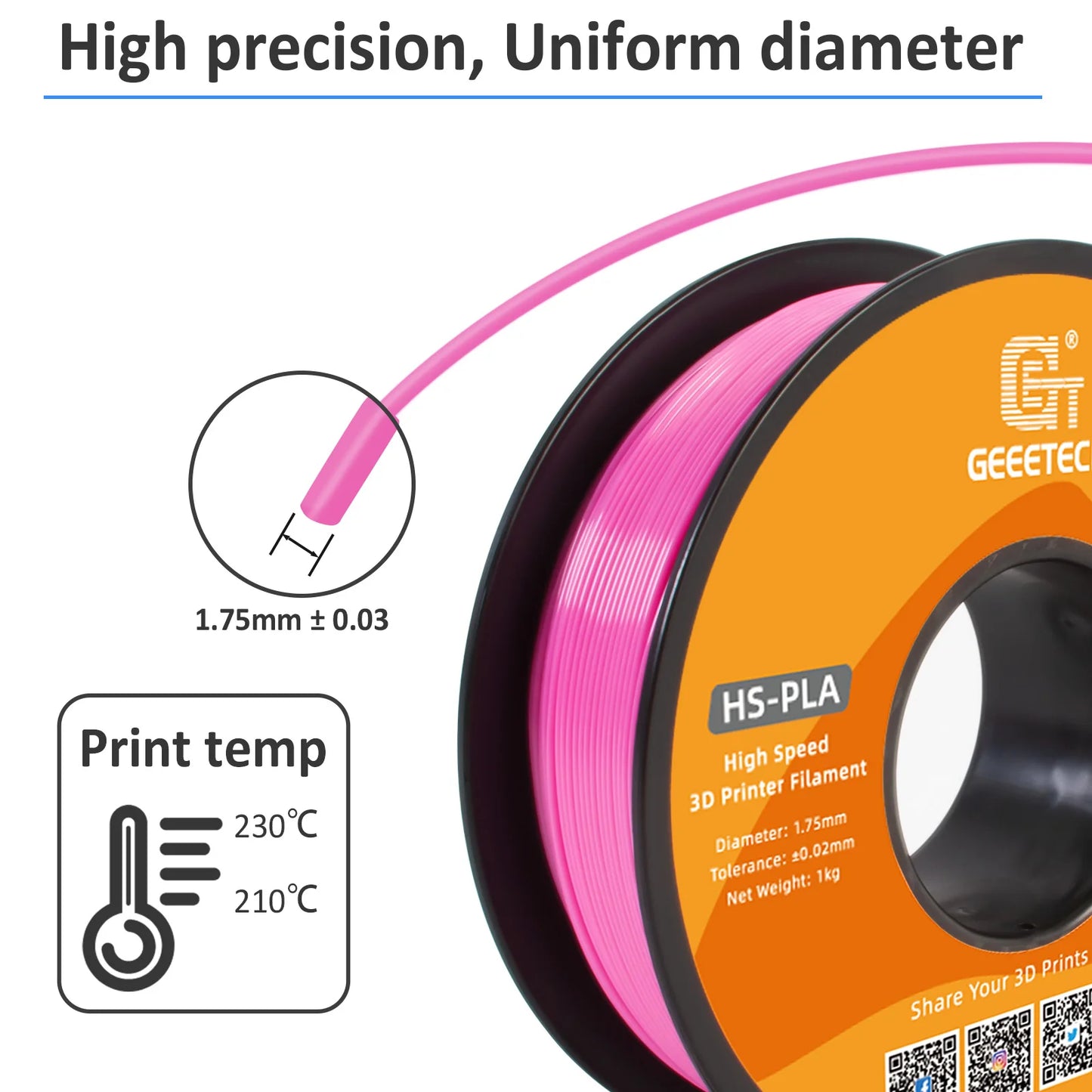 GEEETECH 10Kg High Speed PLA 3d priner Filament 1kg 1.75mm, faster curing & printing speed, higher printing quality