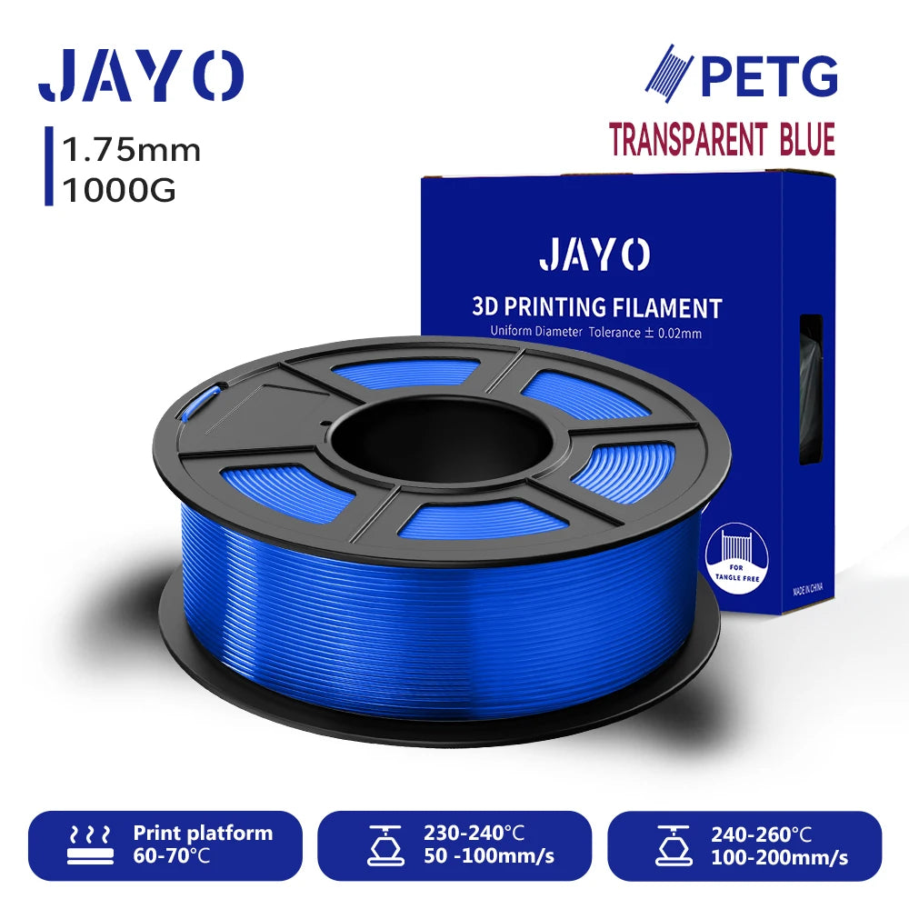 JAYO 3D PETG Filament 1.75mm +/-0.02mm 1100g PLA Printer Filament Neatly Wound 3D Printing Material For Bambu FDM 3D Printer